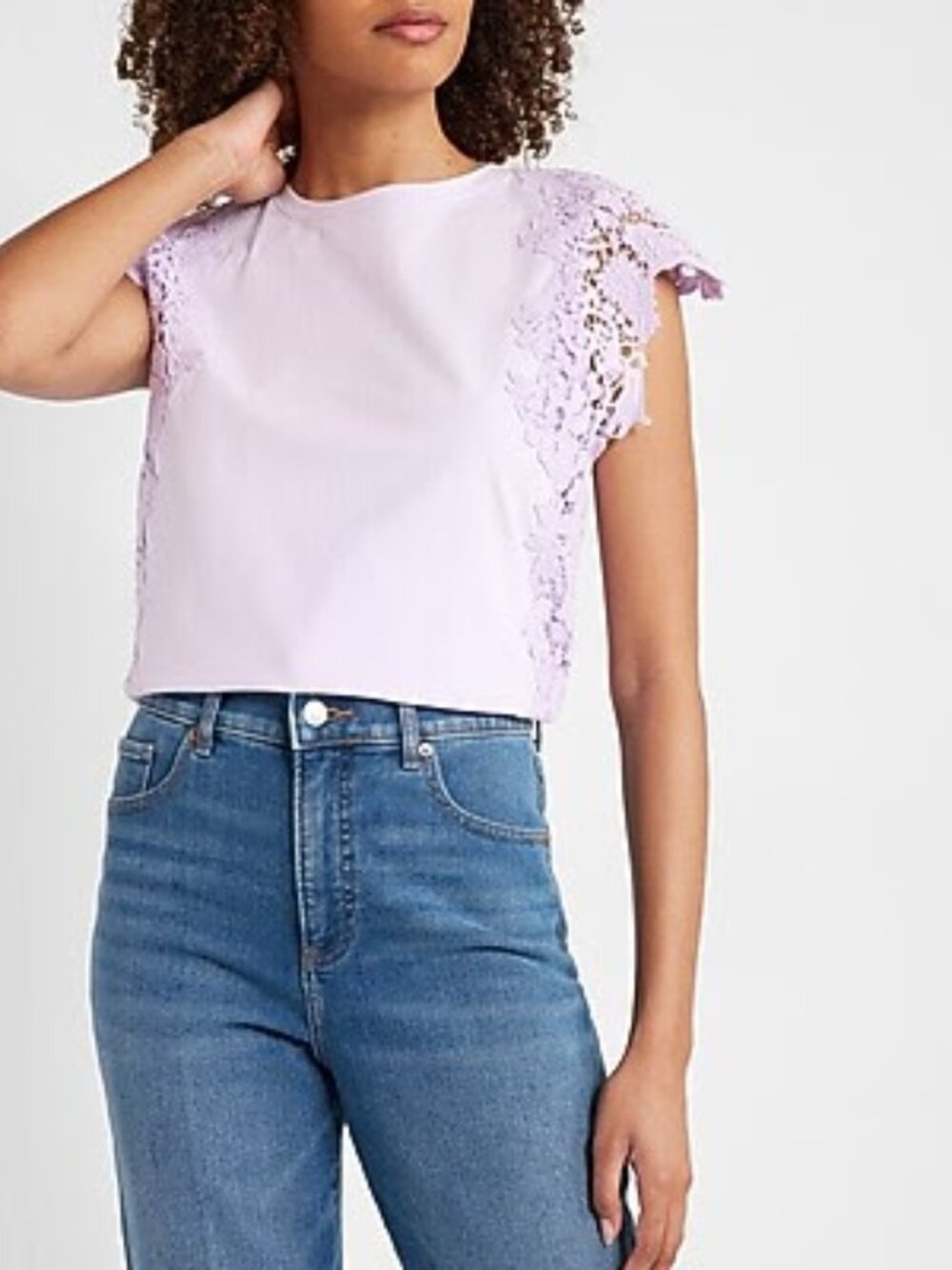 Express Lavender Lace Side-Panel Cap Sleeve Top